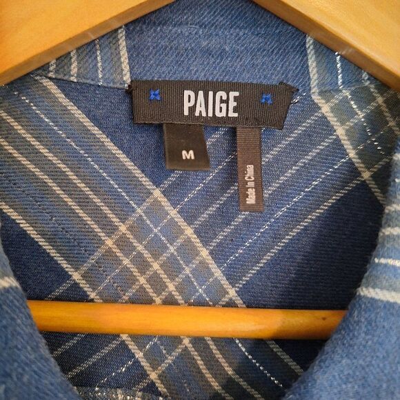 PAIGE Blue  PLAID BUTTON UP size M - Picture 2 of 6